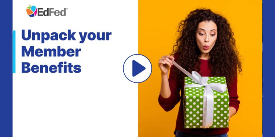 Video thumbnail of a woman unwraping a gift box. At the left, the words: unpack your member benefits.
