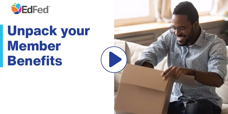 Video thumbnail of a man unpacking a moving box. At the left, the words: unpack your member benefits.