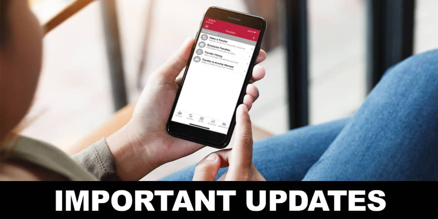 A young man sitting on a couch using a smartphone. Across the bottom, the words: Important Updates