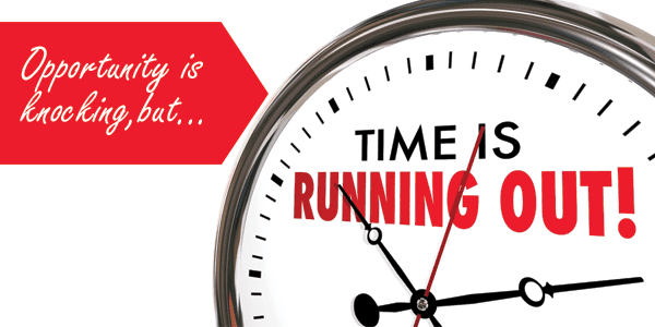 A clock with the words written inside: Time is Running Out!