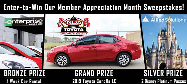 Sweepstakes giveaways. Grand Prize - A 2019 Toyota Carolla LE. Silver Prize: 2 Disney Platinum Passes. Bronze Prize - 1 week enterprise car rental.