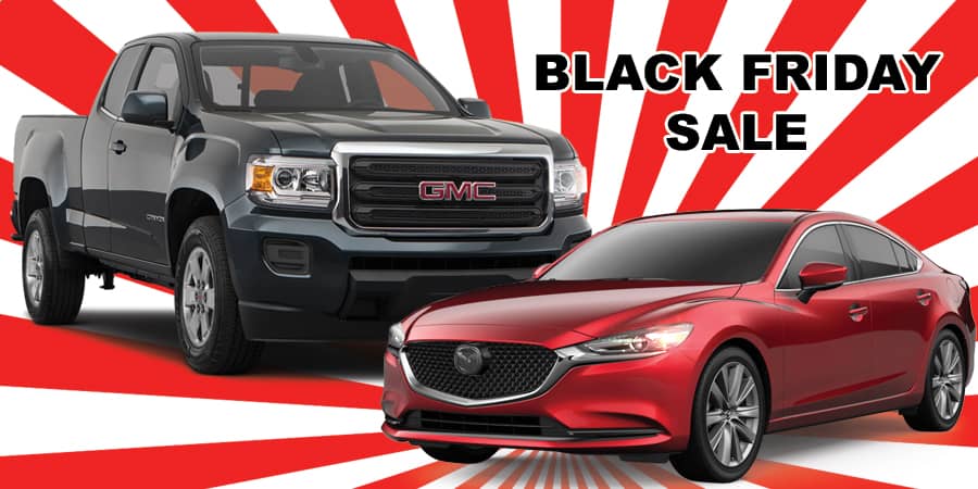 A red sedan and a black SUV against a red and white starburst. At the top right, the words: black friday sale.