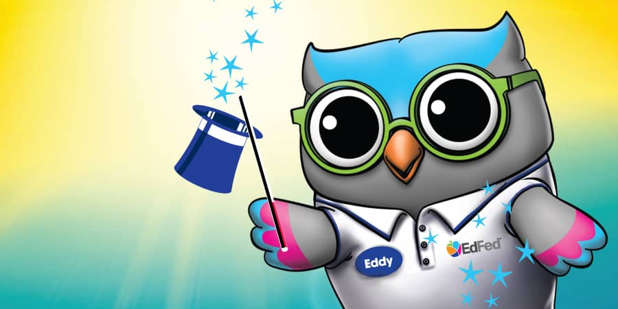 An illustration of Eddy the owl wearing an EdFed t-shirt.
