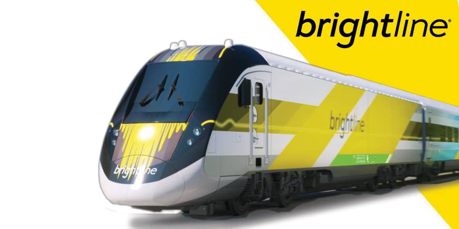 A yellow Brightline train.