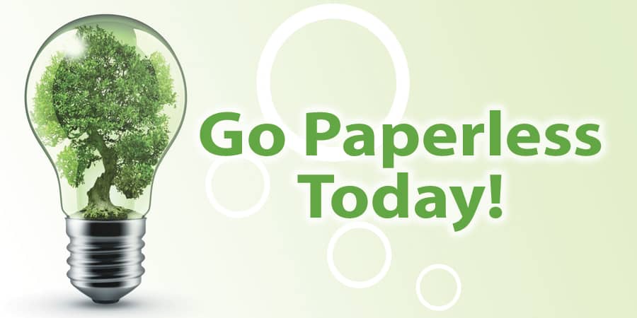 A light bulb with a tree growing inside of it. To the right, the words: Receive account information safely and securely.