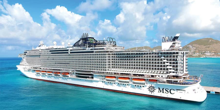 A beautiful side view of an MSC cruise ship.